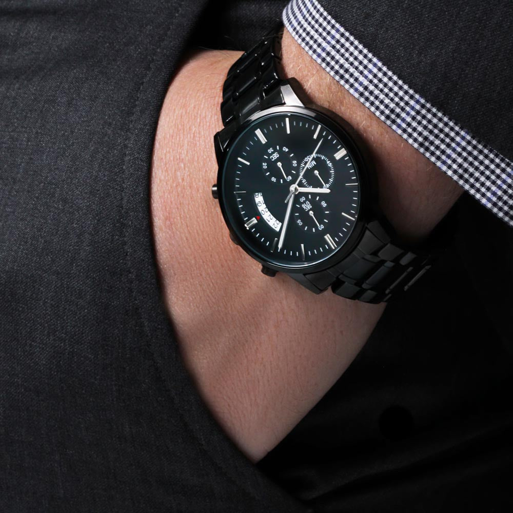 Engraved Black Chronograph Watch - الى ابني