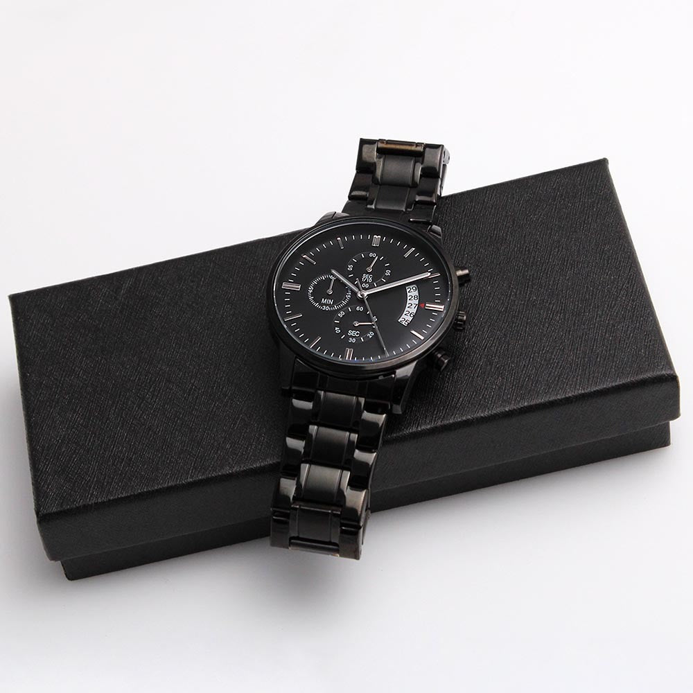 Engraved Black Chronograph Watch - الى ابني