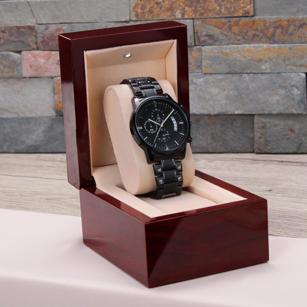 Engraved Black Chronograph Watch - الى ابني