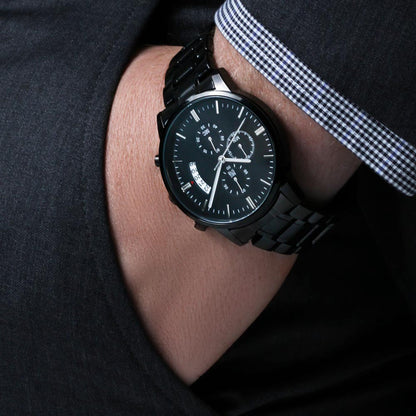 Engraved Black Chronograph Watch - الى زوجي
