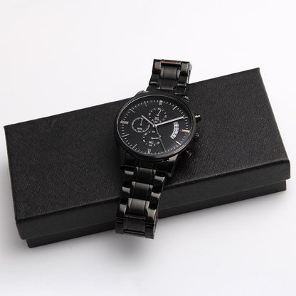 Engraved Black Chronograph Watch - الى ابني