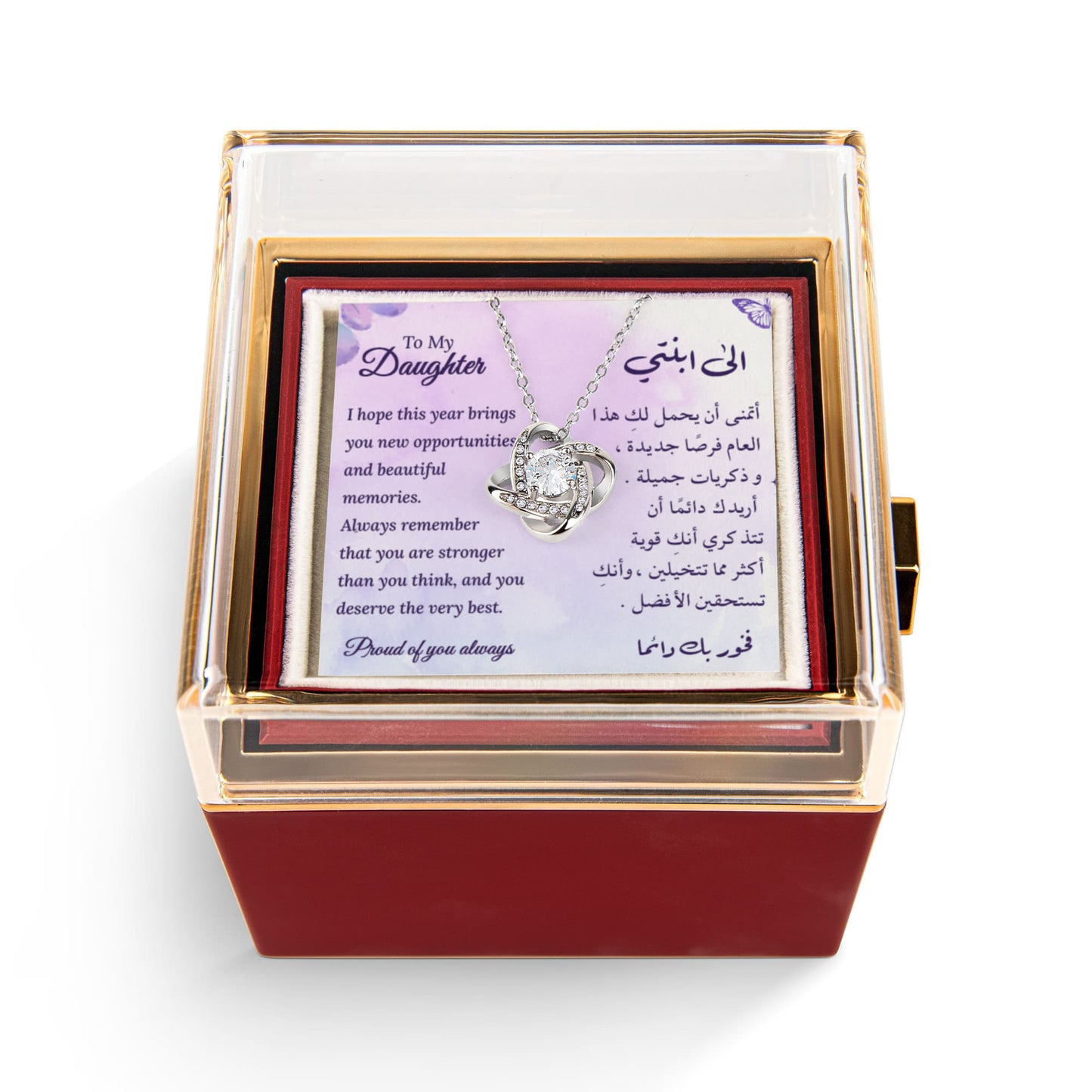 New Year Gift for Daughter – Necklace with English & Arabic Message Card
