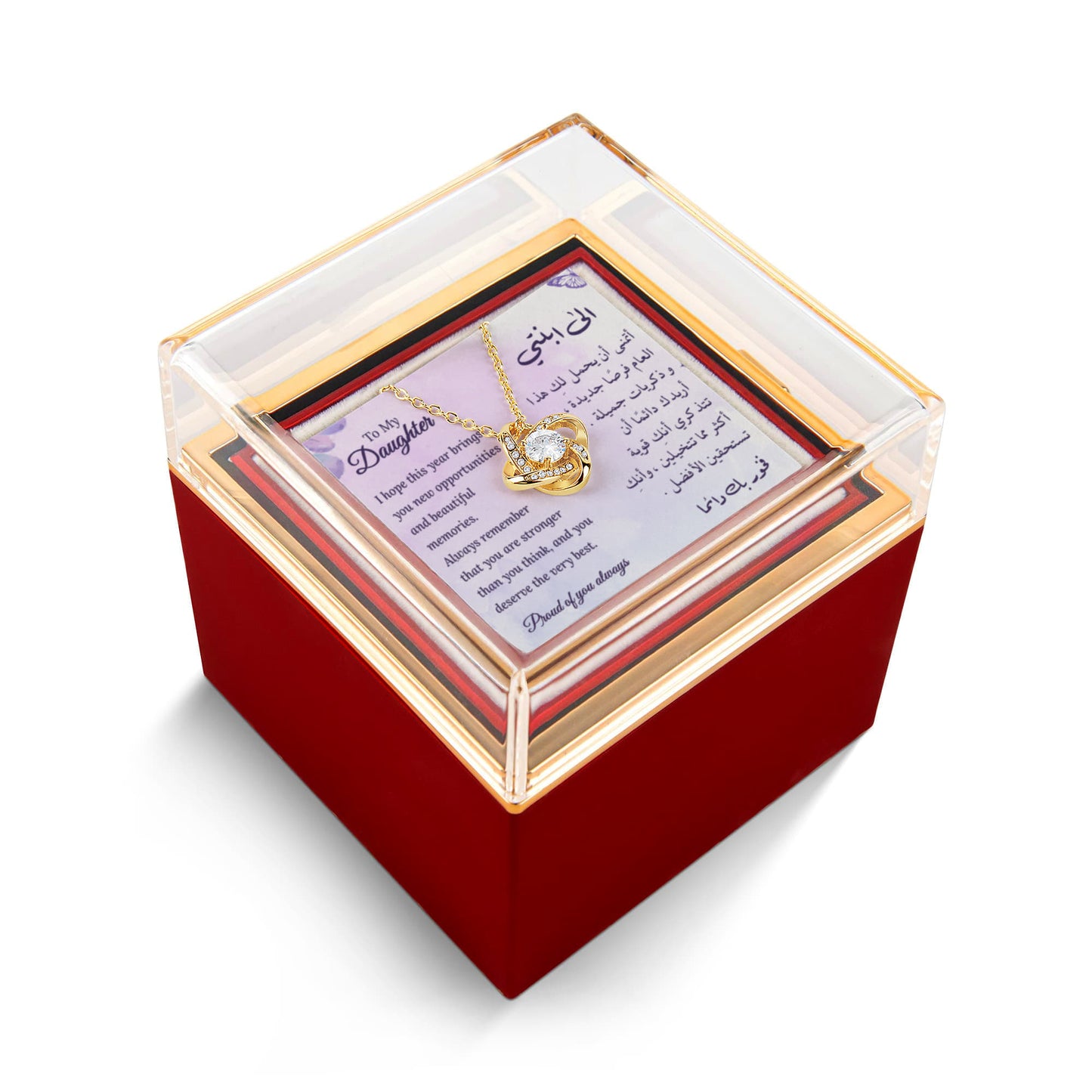 New Year Gift for Daughter – Necklace with English & Arabic Message Card